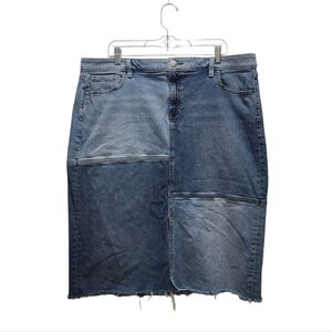 LANE BRYANT Denim Patchwork Skirt Raw Edge Hem Plus Size 20 Y2K/90S Revival Boho
